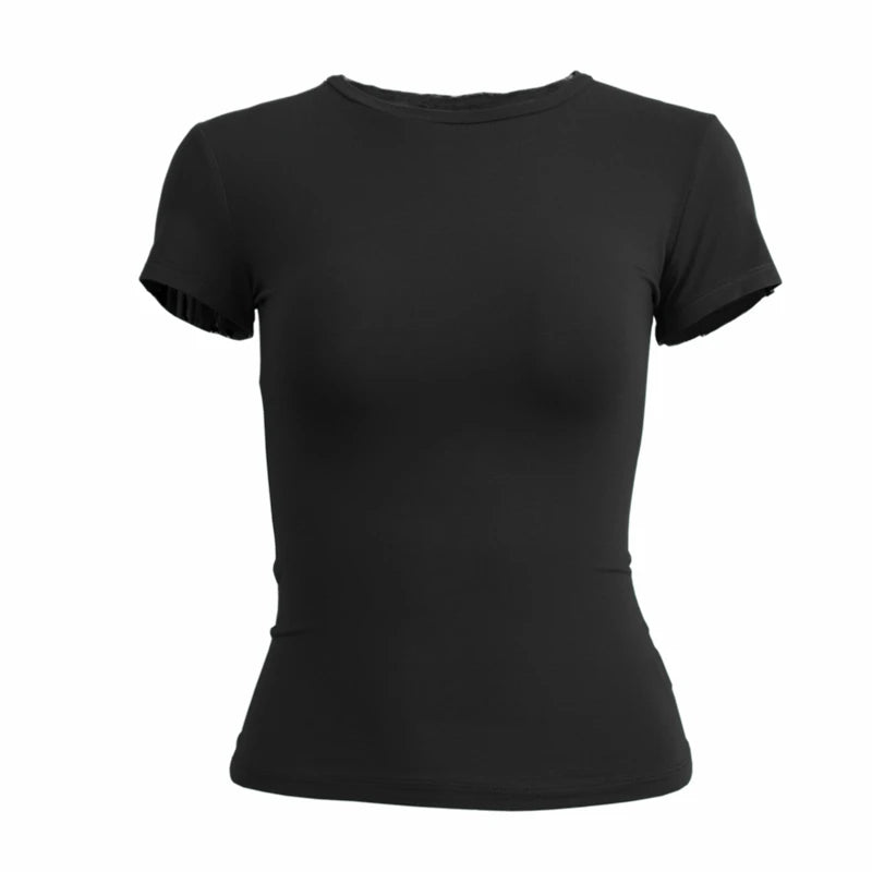Women's Short Sleeve T-Shirt Slim Fit Tops for Women Round Neck Knitted Sheath T-Shirt Sporty Streetwear 2024 Y2K New2410