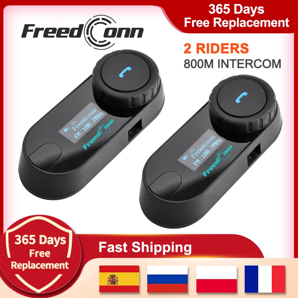 Auriculares de intercomunicación Bluetooth FreedConn para motocicleta, auriculares inalámbricos para casco de motocicleta, intercomunicador con pantalla LCD y FM