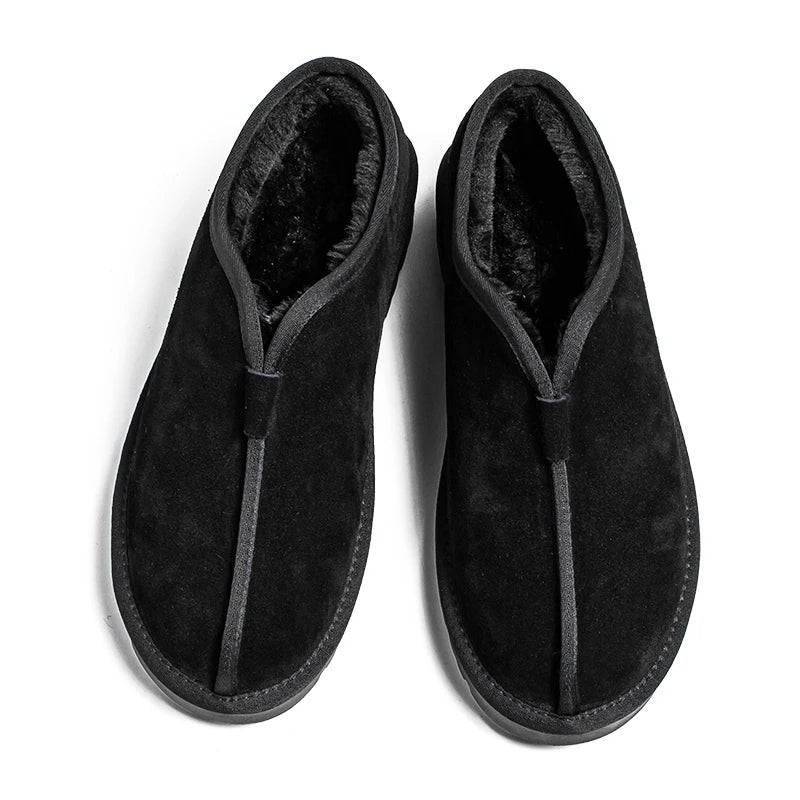 Zapatillas de piel cálidas sin cordones para hombre, botas de nieve impermeables, botas de lavado, zapatos de invierno
