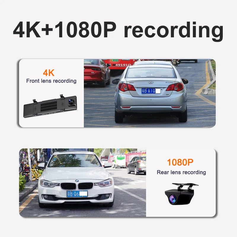 Dashcam Rétroviseur 4K — Carplay Sans Fil Android Enregistrement 24H Stationnement