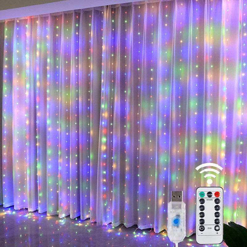 LED Curtain Lights with USB Remote, 8 Modes, Christmas Decoration for Home, Holiday, New Year