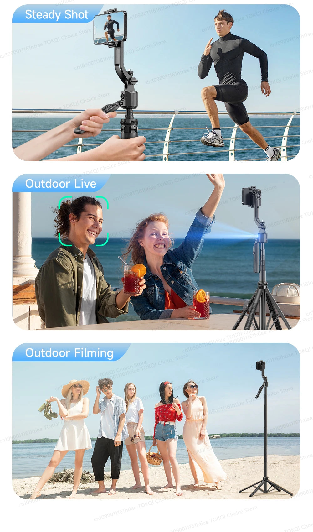 TOKQI C17 – Trépied selfie 360° avec suivi IA automatique, télécommande et lumière de remplissage