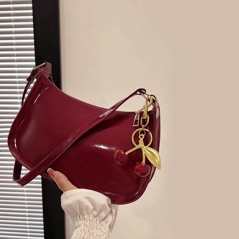Sac à Main Cuir PU Femme — Pendentif Cerise Bandoulière Décontracté