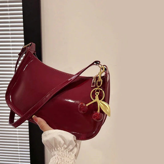 Sac à Main Cuir PU Femme — Pendentif Cerise Bandoulière Décontracté