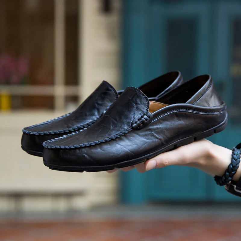 Men's Casual Genuine Leather Shoes Men's Loafers Designer Slip-on Boat Shoes High Quality Chaussure Homme Big Size 37-47
