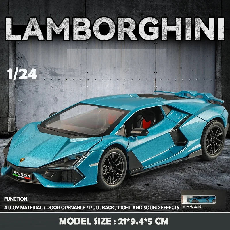 Modèle de supercar 1/24 avec son et lumière — collection miniature, cadeau d'anniversaire garçon