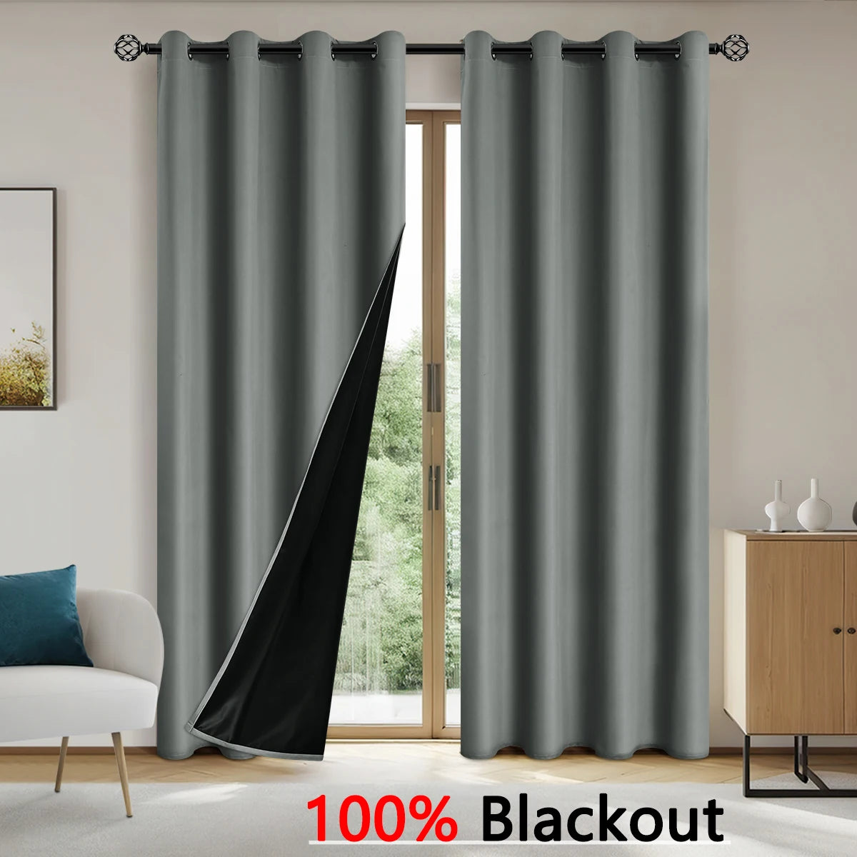 Rideaux occultants 100% solides avec œillets, rideaux de confidentialité totale pour chambre à coucher, beaux rideaux pour salon, 1 pièce