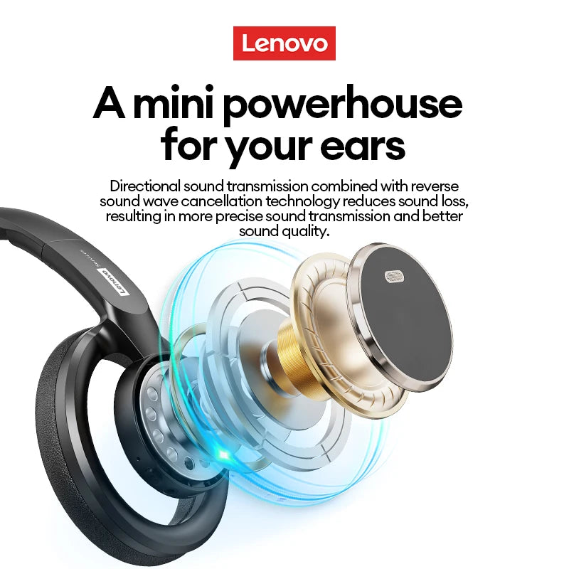 Auriculares gaming inalámbricos Bluetooth 6.0 Lenovo, auriculares plegables deportivos, auriculares supraaurales con micrófono HD, regalos LS116