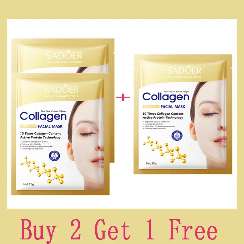 Collagen Anti-Wrinkle Facial Mask, 10 Pieces, Anti-Aging, Fades Fine Lines, Firms Skin, Moisturizing, Brightening, Skincare, Korean Cosmetics