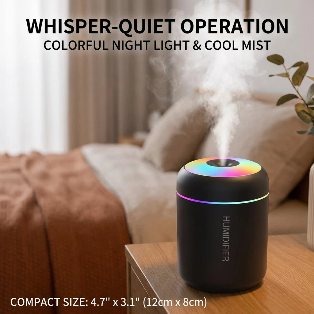 USB LED Air Humidifier, Desktop Cool Mist Sprayer, Aroma Diffuser, Essential Oil Purifier for Home Bedroom