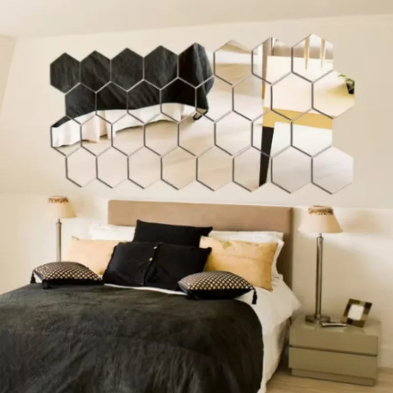 Adhesivo de pared de espejo de 45 piezas, calcomanía de arte de pared hexagonal, adhesivo de azulejo decorativo para el hogar DIY