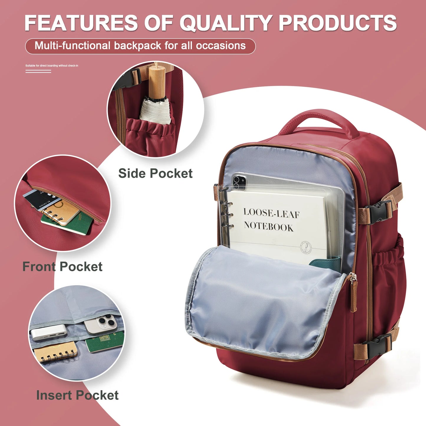 Sac à Dos Cabine 40x26x18 — Ordinateur 15,6" Étanche Décontracté Affaires