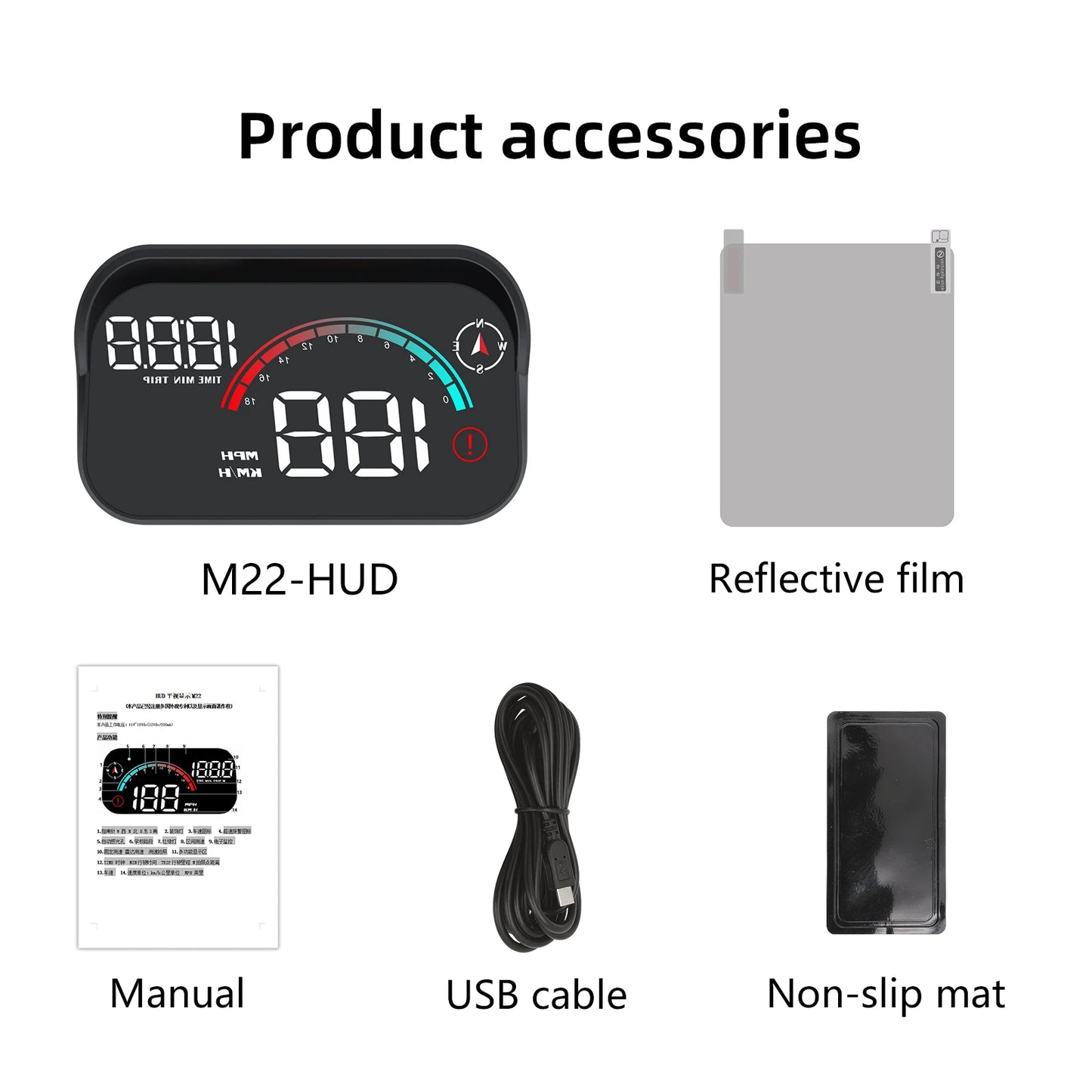 ZMFJH M22 Car HUD Speedometer Monitor On-board Computer Windshield Projector GPS+Beidou Head-Up Digital Display GPS Speedometer
