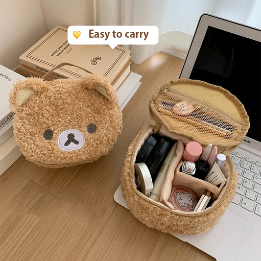 Sac à Cosmétiques Ours en Peluche — Pochette Bijoux & Maquillage Cadeau Filles