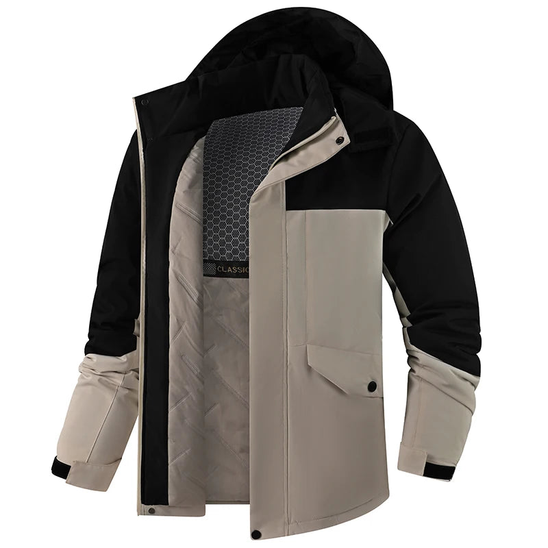 Veste d'hiver épaisse et imperméable pour homme, coupe-vent, chapeau détachable, multi-poches, coupe-vent de travail, Safari