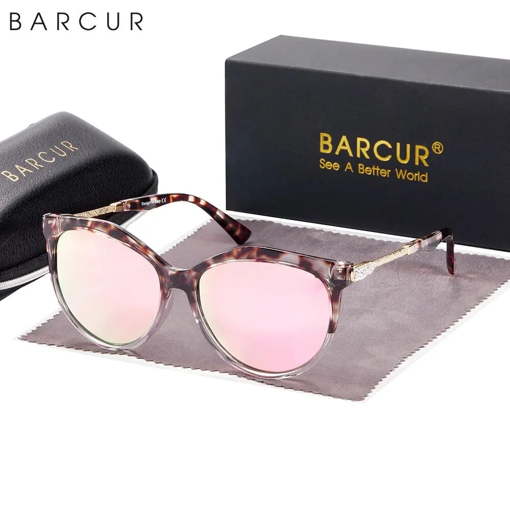 BARCUR Polarized Cat Eye Sunglasses for Women Gradient Round Sunglasses for Women Oculos Lunette De Soleil Femme