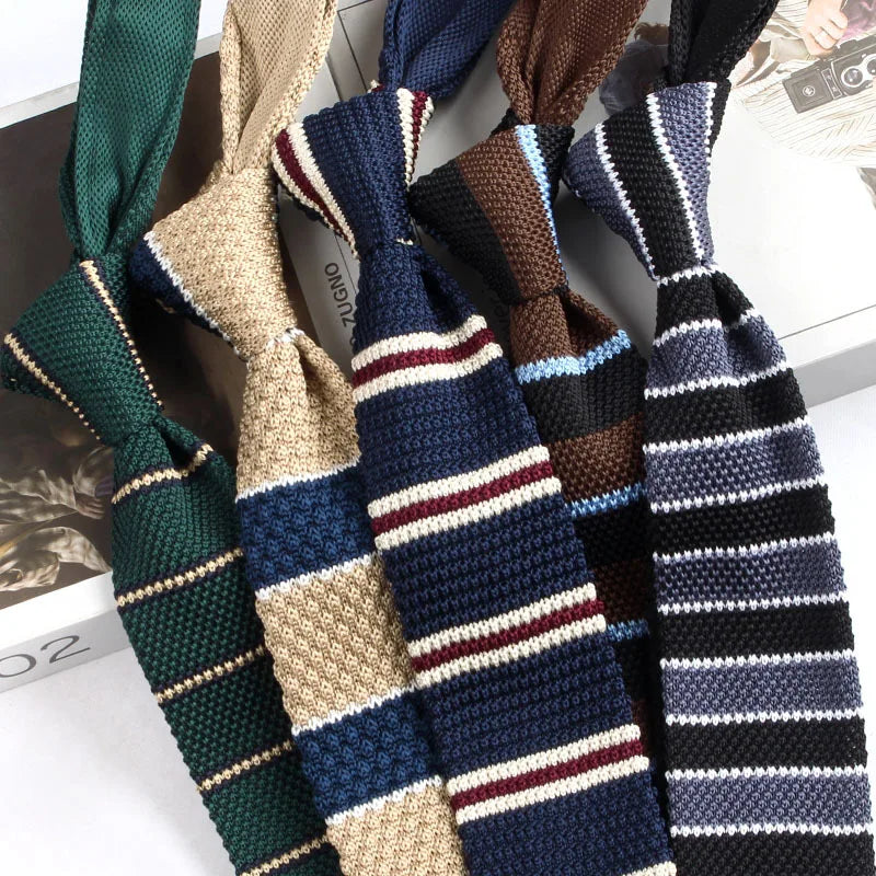 Cravates tricotées rayées pour hommes, rétro étroit, Style coréen, chemises décontractées, accessoires, costume, cravate
