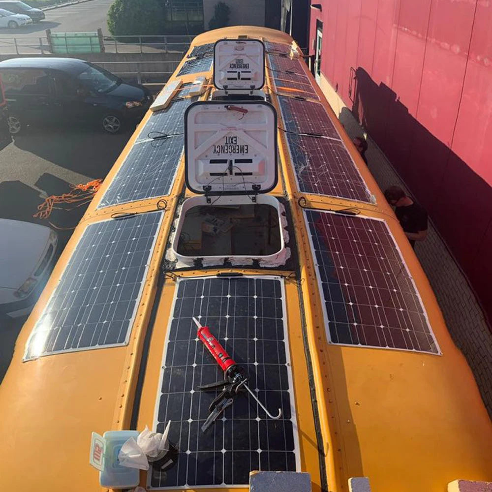 Panneau solaire souple 120W 12V monocristallin — semi-flexible, camping-car, van, bateaux, surfaces inégales
