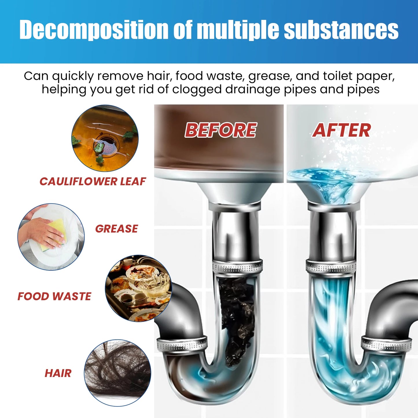 Poudre dépistolet ante pour le dragage et l'élimination des cigarettes, tuyau de vidange, toilettes, cuisine, égout, anti-cigarette, nettoyage, installation, 6 pièces