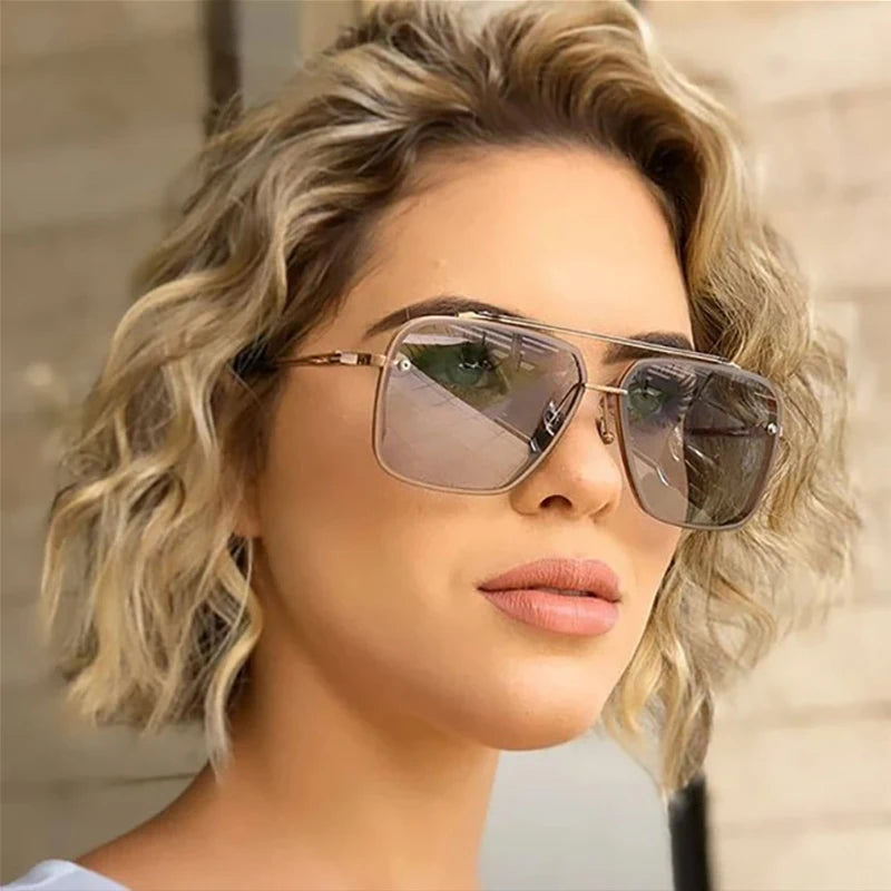 New Gradient Sunglasses for Men Fashion Metal Big Frame Sunglasses Luxury Brand Design Sunglasses for Men