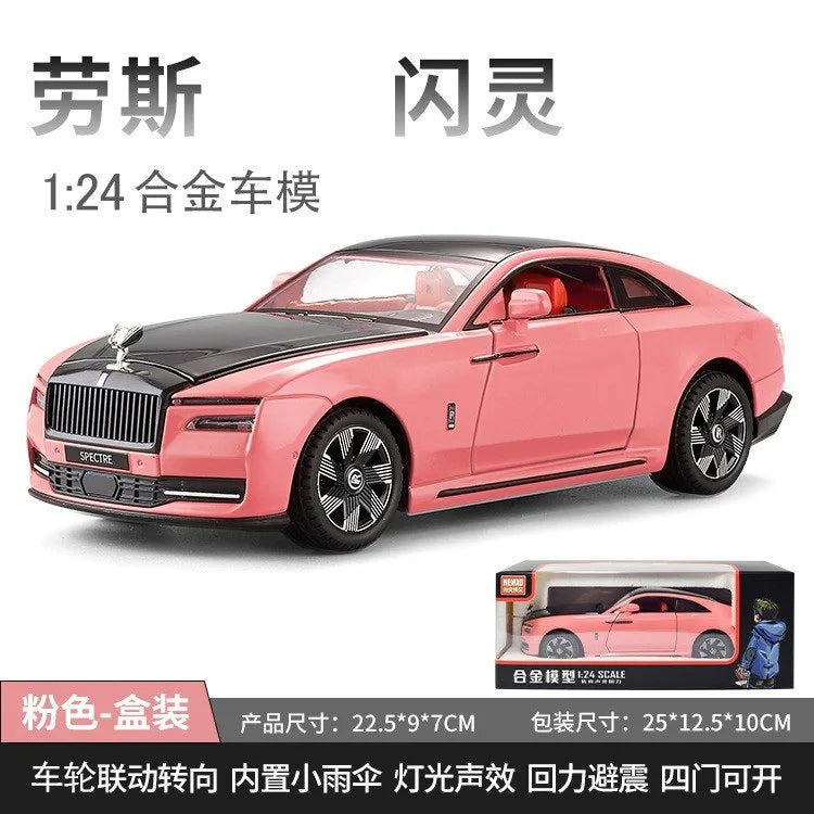 Rolls Royce Spectre Alloy Car Model for Boys, Simulation, Sound, Light, Collectible Metal Toys, Vehicles, Tire, Child, 1/24 Scale