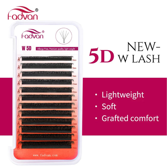 FADVAN Pestañas 5D en forma de W 0.07 D Extensiones de pestañas de volumen natural Pestañas de visón sintético de luz suave Abanicos de volumen prefabricados profesionales