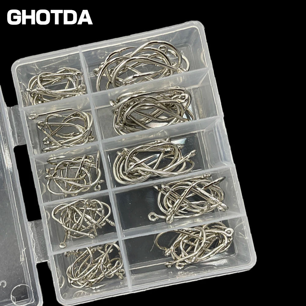 100 Pcs Size 3-12# Ringed Eye Hooks, High Carbon Steel Circle Fishing Hook, Single Jig Hook, Tackle