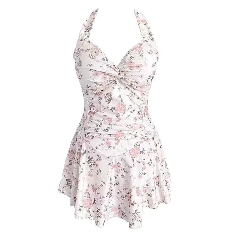 Femmes col suspendu doux mignon maillots de bain Sexy une pièce vêtements de plage maillot de bain robe de plage maillot de bain taille haute maillot de bain pour les filles