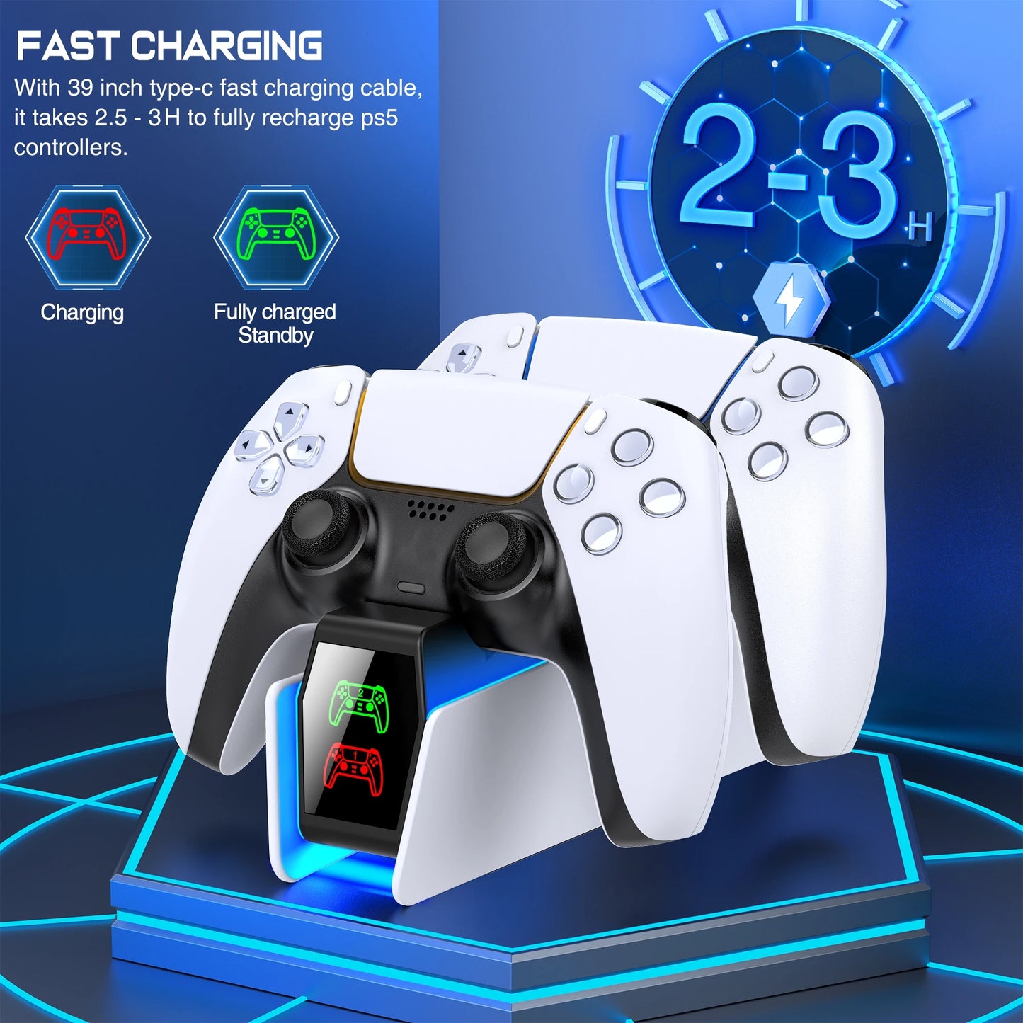 Station de charge double pour manette de jeu — chargeur rapide, indicateur LED, support d'accueil