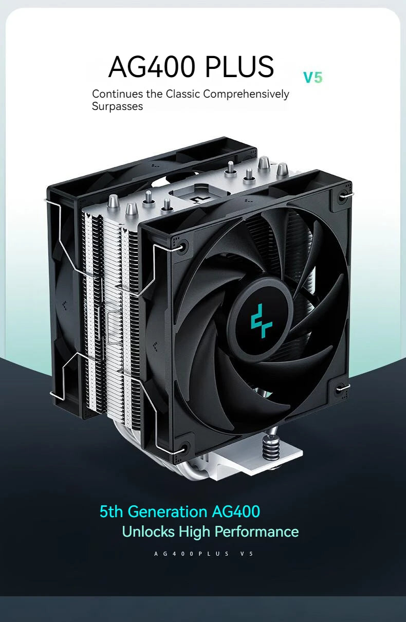 Refroidisseur de processeur DeepCool AG400 Plus 4 caloducs double ventilateur 220W, ventilateur 120mm, refroidisseur d'air pour processeur LGA1700 1851 AM5 AM4, radiateur de refroidissement par air