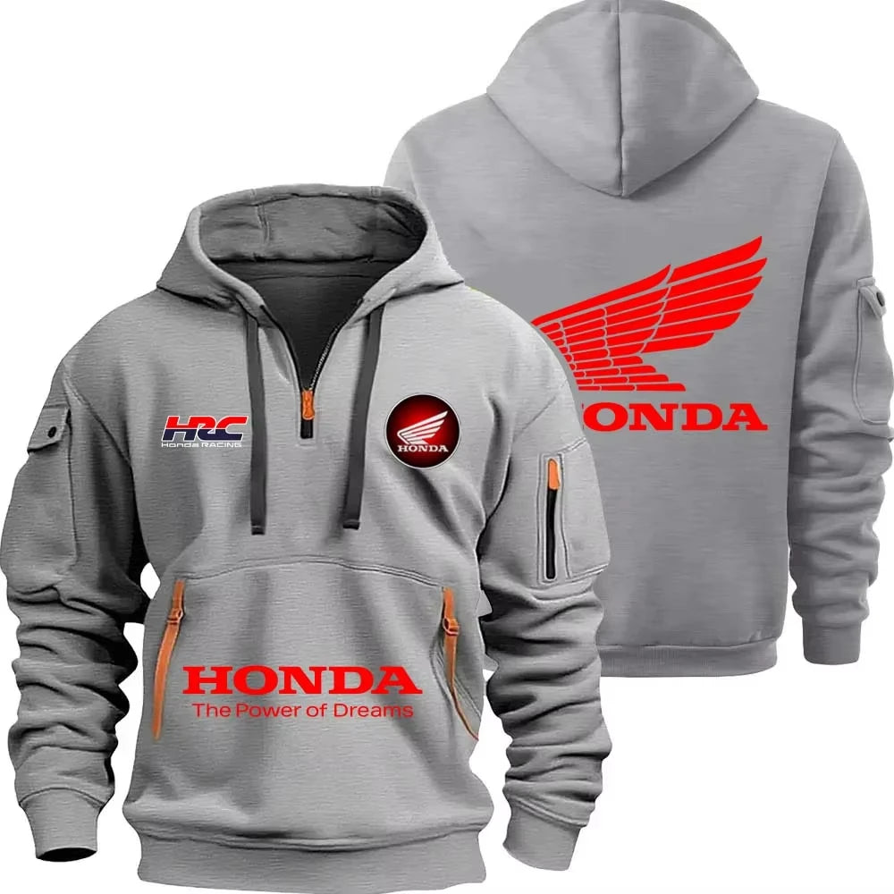 Sweat À Capuche Zipper Moto Sport — Demi Fermeture Éclair Poche Printemps Automne