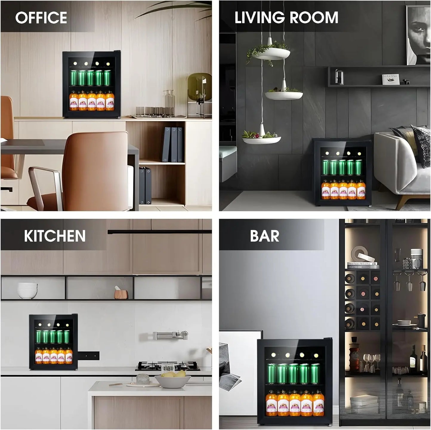 Mini frigo silencieux 48L — 0-15°C, porte vitrée transparente, mini bar, cuisine, noir