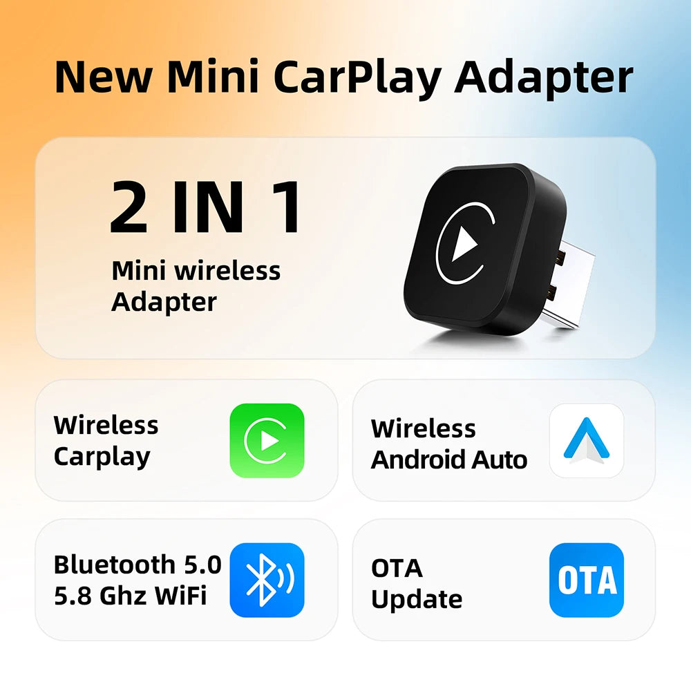 Dongle Sans Fil 2 en 1 Voiture — Adaptateur Automatique Boîte IA Filaire Vers Sans Fil
