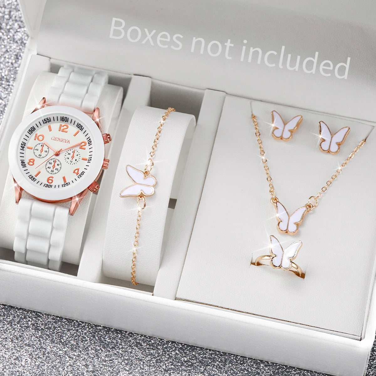 5-6 Pieces Quartz Watch Set for Women with Silicone Strap, Fashionable Clock, Gift for Girls, No Box