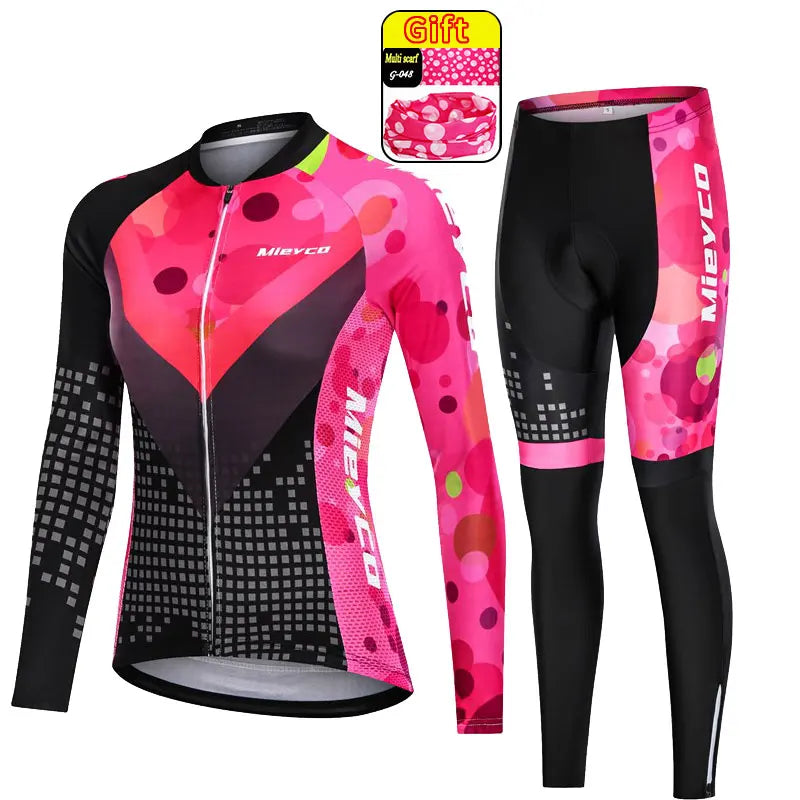 Tenue Cyclisme Femme VTT — Ensemble Maillot Salopette Manches Longues Combinaison