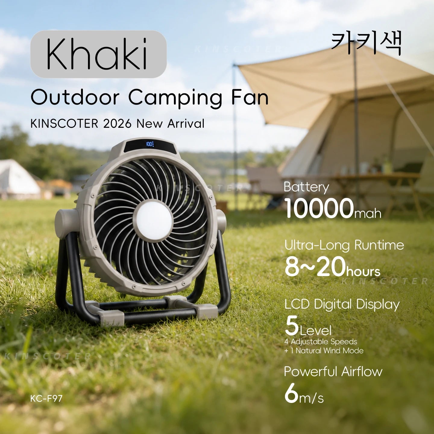 Ventilateur de Camping en plein air Portable 6 en 1, 20000mAh, Rechargeable, sans fil, ventilateur de plafond pour tente, réglage à 4 vitesses, éclairage LED, batterie externe