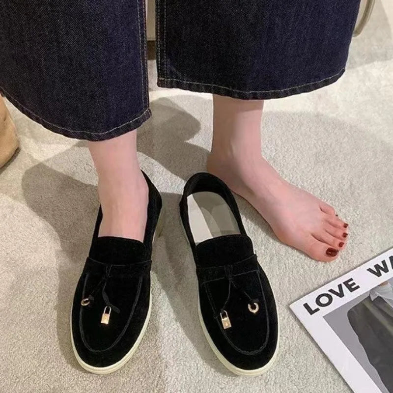 Women flats 2025 new trend spring autumn platform loafers casual suede ladies walking non-slip women's shoes Scarpe Da Donna