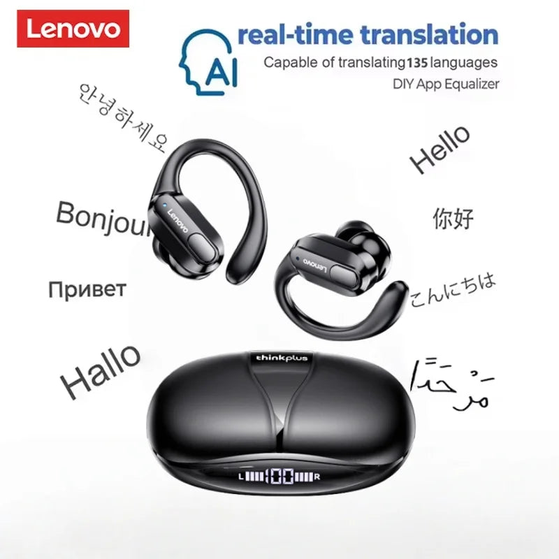 Lenovo XT80 – Auriculares deportivos inalámbricos, con micrófonos, control de botón, pantalla de alimentación LED, sonido estéreo de alta fidelidad, auriculares con traductor de IA