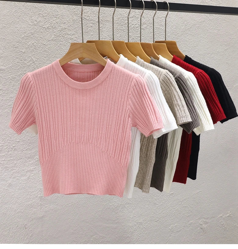 T-shirts d'été 2026 pour femmes – Décontractés, style coréen, tricotés, streetwear, basiques, unis, jeunes et tendance