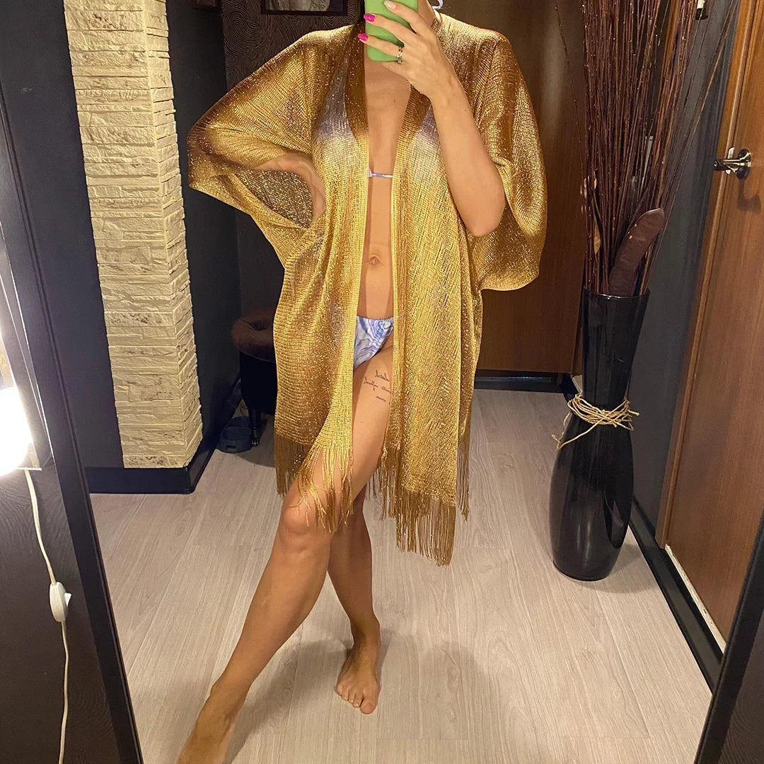 Solide Bikini couvrir gland robe de Plage tuniques maillot de bain maillot de bain femmes brillant couverture Ups pour maillots de bain femmes paréo Plage
