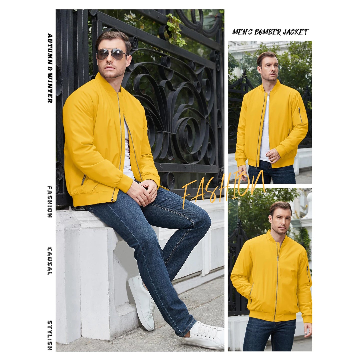 Veste bomber pour hommes — chaud, hiver, rembourré, baseball, pilote, coupe-vent, varsity
