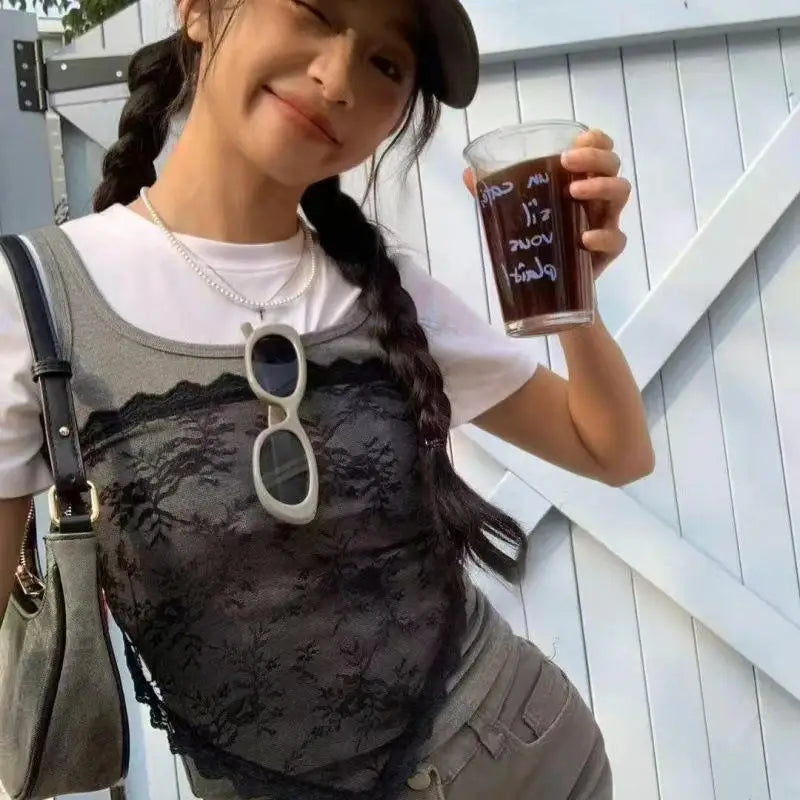 Jupe courte Triangle en dentelle pour femmes, demi-jupe empilée de Style coréen, petit tablier, rideau de fesses, mousseline douce, à la mode