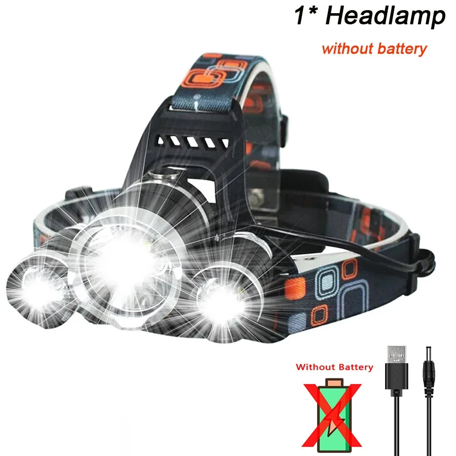Lampe frontale rechargeable USB 2*18650, puissante lampe torche LED, lanterne étanche, lampe frontale portable pour la pêche et le camping