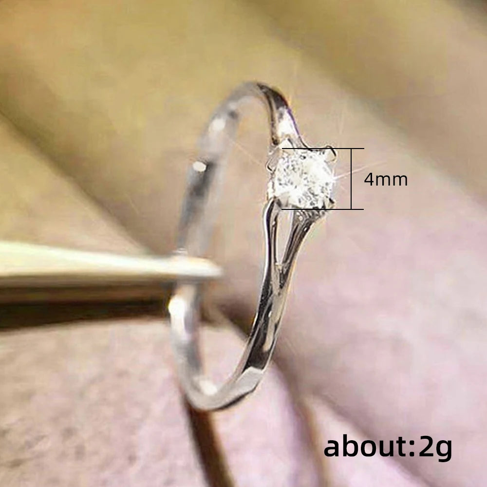 Bague de Mariage Minimaliste Femme — Zircone Cubique 4mm Fiançailles Élégante