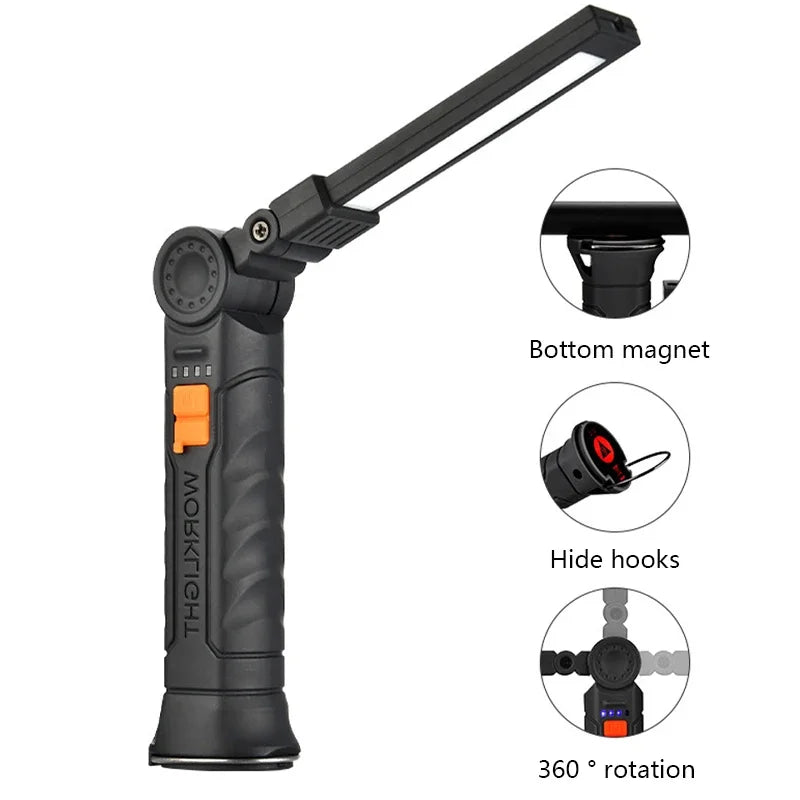 Lampe de Poche LED COB Portable, Rechargeable par USB, Lanterne Magnétique de Travail, avec Batterie spatirée, Torche de Camping