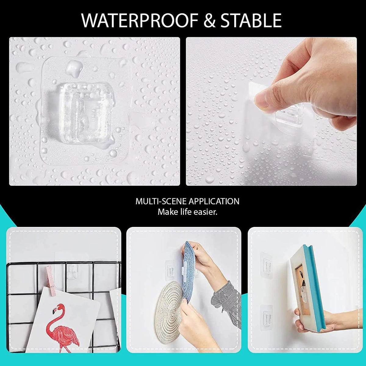 10 pares de ganchos de pared adhesivos fuertes, de doble cara, de gancho y bucle, adhesivos transparentes, ventosa