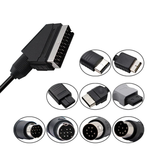 Câble péritel RGB de 1.8m pour PS2/PS1/PS3/SEGA Mega Drive1/MD2/DC Dreamcast/Saturn/XBOX/XBOX 360, Consoels de jeux vidéo rétro