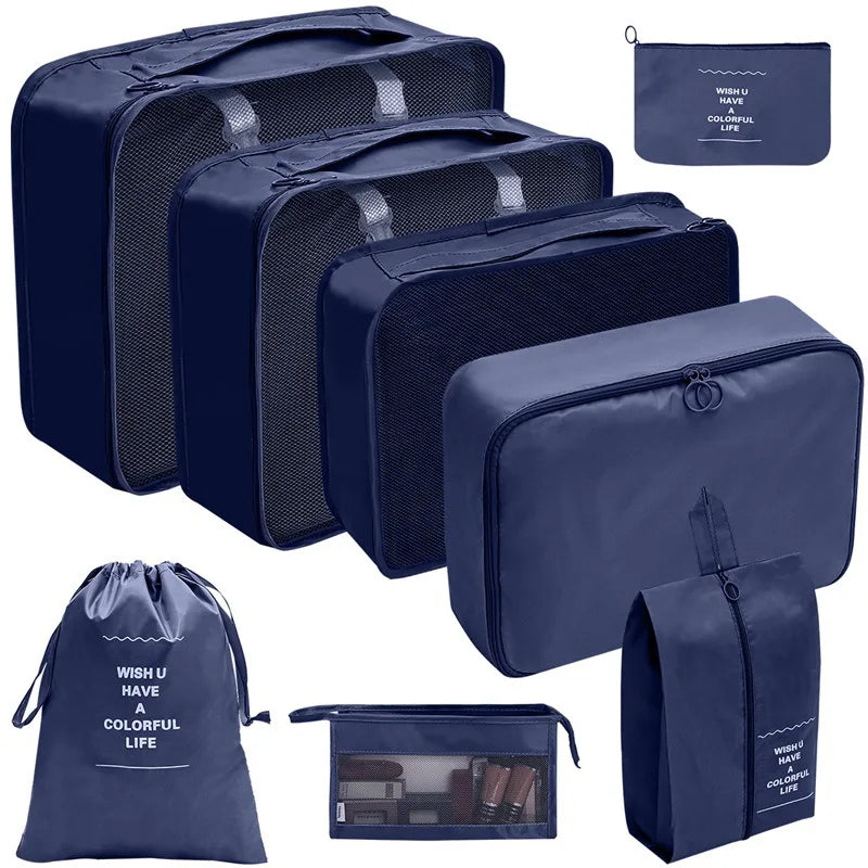 7/8/9/10 Piece Set Travel Organizer Storage Bags Suitcase Packing Cubes Set Portable Cases Luggage Clothing Shoe Tidy Folding Pouch