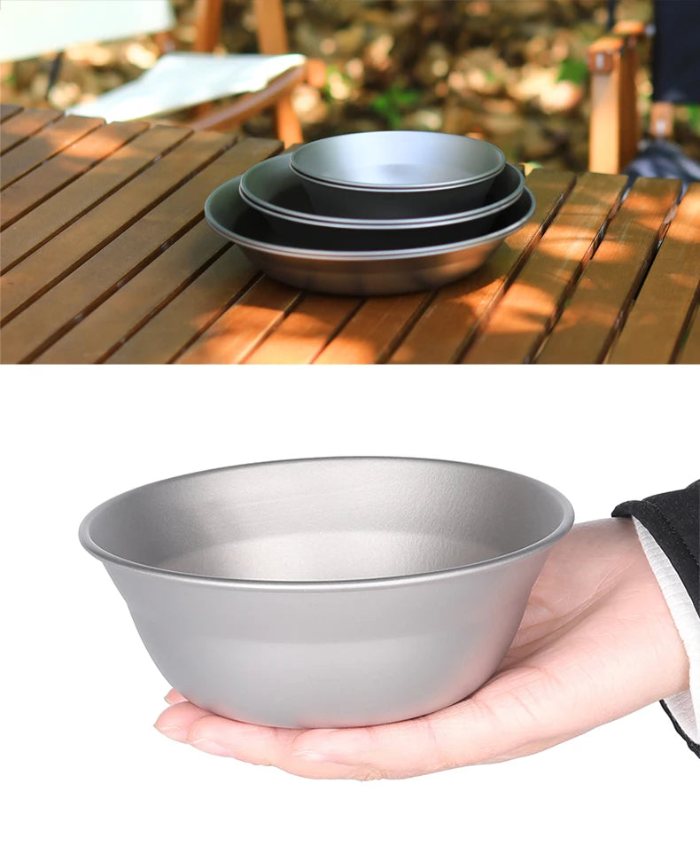 Tiartisan-Filles à repas de camping en titane, assiettes, ustensiles, randonnée en plein air, ultraléger, portable, empilable, plats à salade, ensemble de britware
