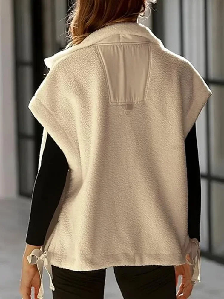 Gilet polaire pelucheux pour femme, surdimensionné, sans manches, Sherpa, chaud, boutonné, vêtements d'extérieur avec poches